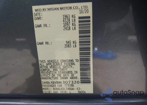 2021 Nissan Altima S Fwd from USA, damaged, VIN 1N4BL4BV8MN307320